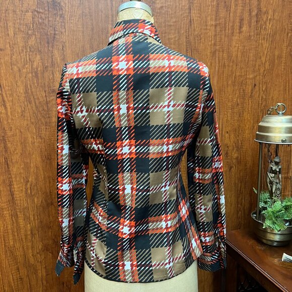 Vintage 1970s Addenda Wide Collar Plaid Check Print Button Up Dress Shirt - Picture 5 of 9